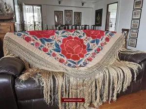 1146 Antique Floral Manila Manton Silk Shawl