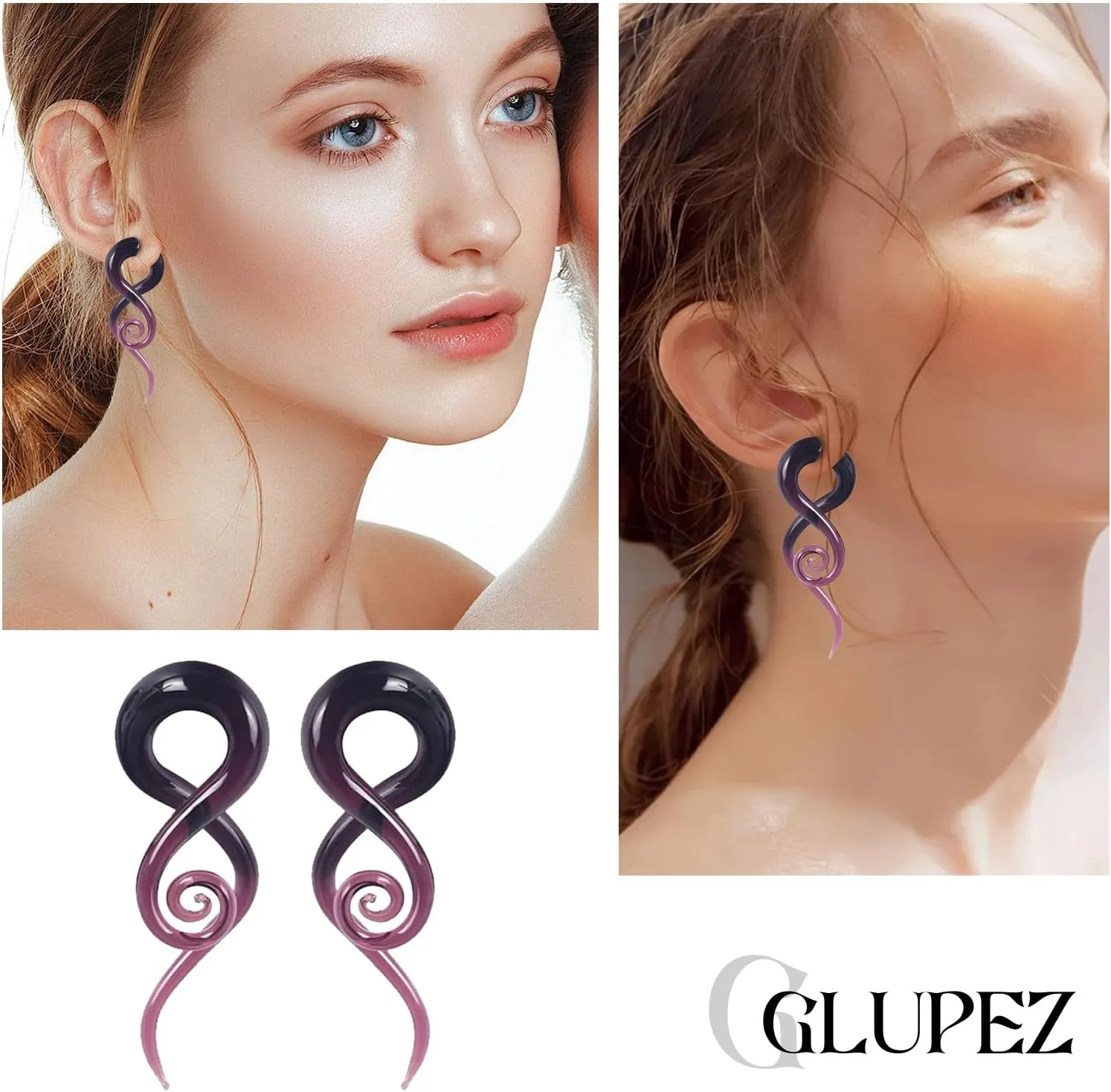2PCS Glass Spiral Ear Tapers Plugs Expander Stretcher Hanger Twist Gauges Earrings Stretching Tunnels Body Piercing Jewelry for Women Men 4G-1/2" 5MM-12MM