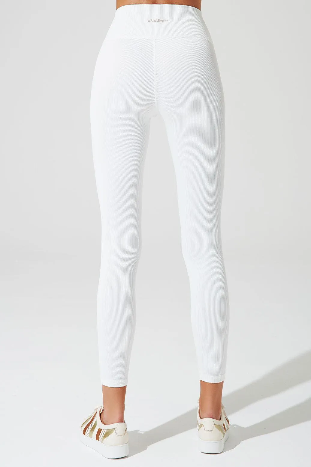 7/8 High Waist Ribbed Legging - White