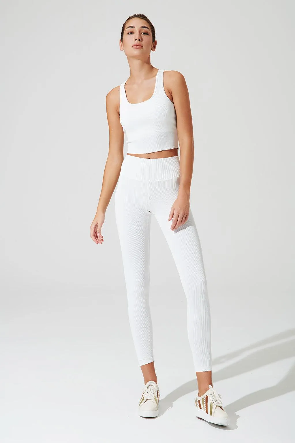 7/8 High Waist Ribbed Legging - White