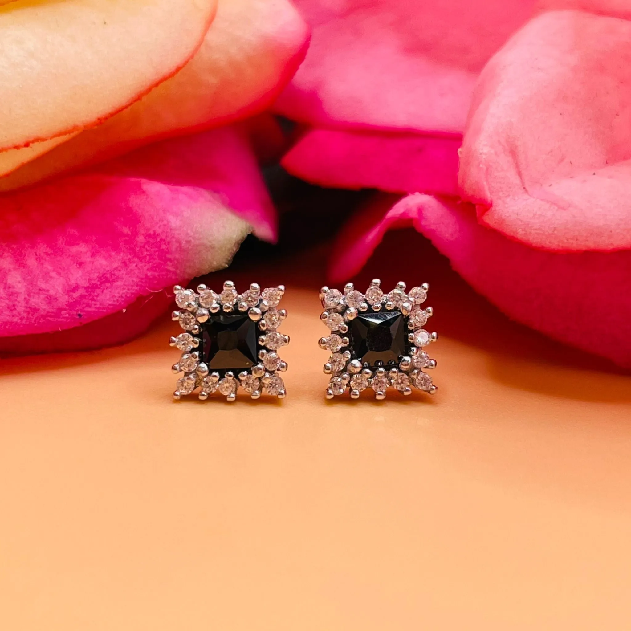 A656 Square Black Cz Post Earrings