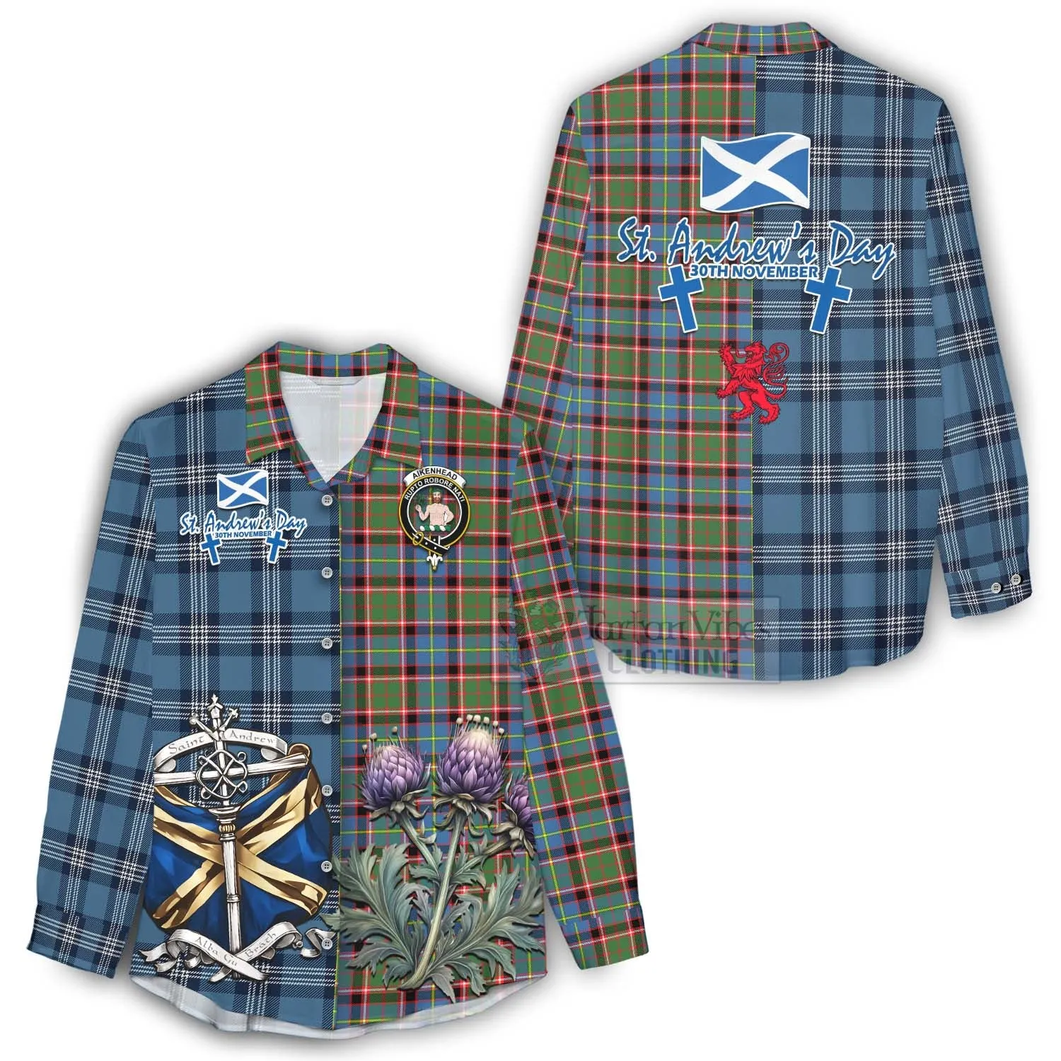 Aikenhead Tartan Women's Casual Shirt Happy St. Andrew's Day Half Tartan Style