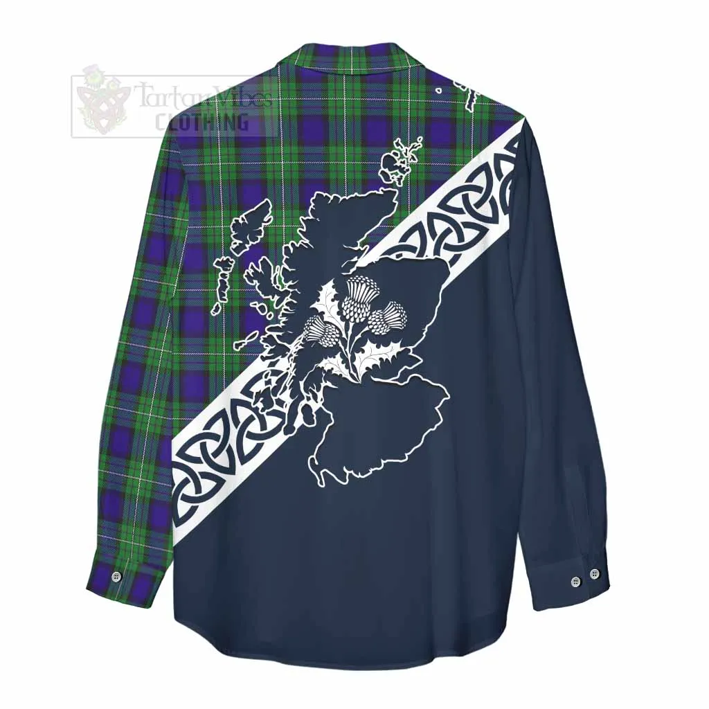 Alexander Tartan Women's Casual Shirt Featuring Thistle and Scotland Map