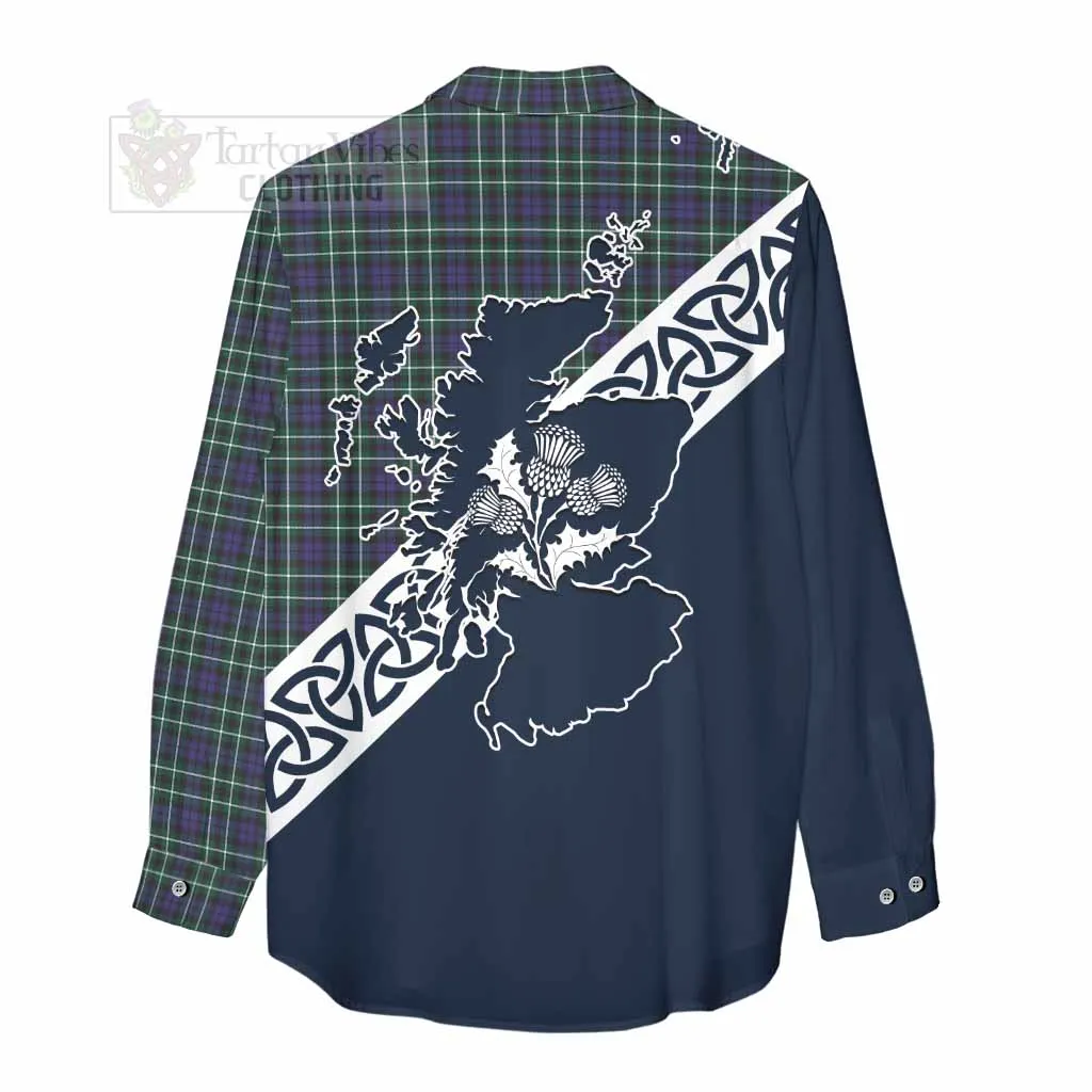 Allardice Tartan Women's Casual Shirt Featuring Thistle and Scotland Map