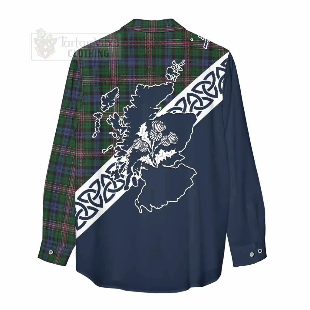 Allison Tartan Women's Casual Shirt Featuring Thistle and Scotland Map