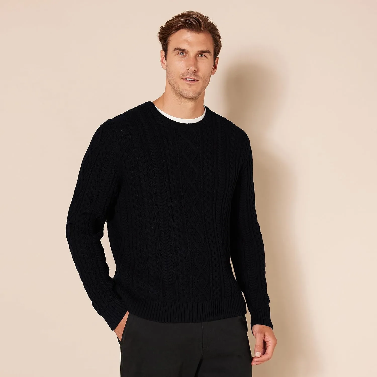 Amazon Essentials Men's Long-Sleeve 100% Cotton Fisherman Cable Crewneck Sweater