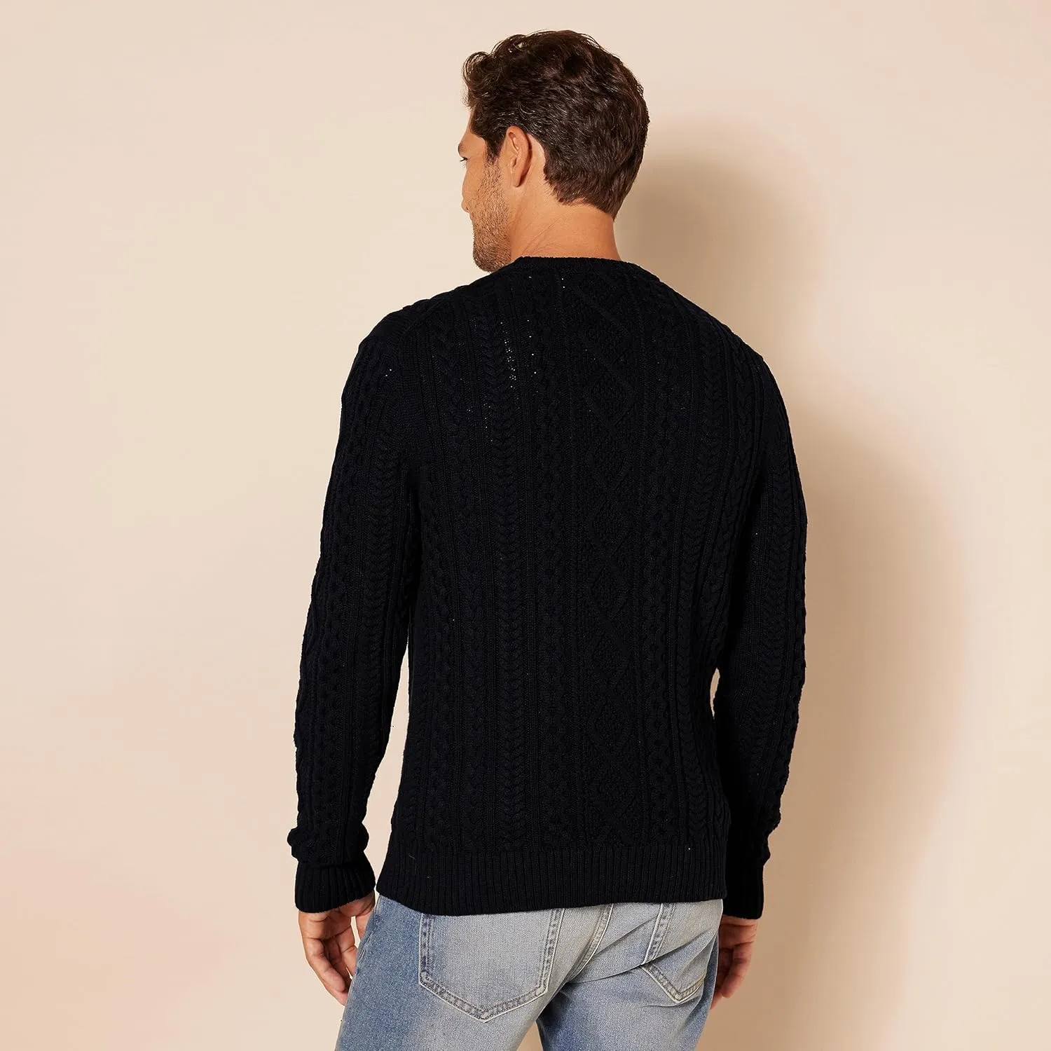 Amazon Essentials Men's Long-Sleeve 100% Cotton Fisherman Cable Crewneck Sweater