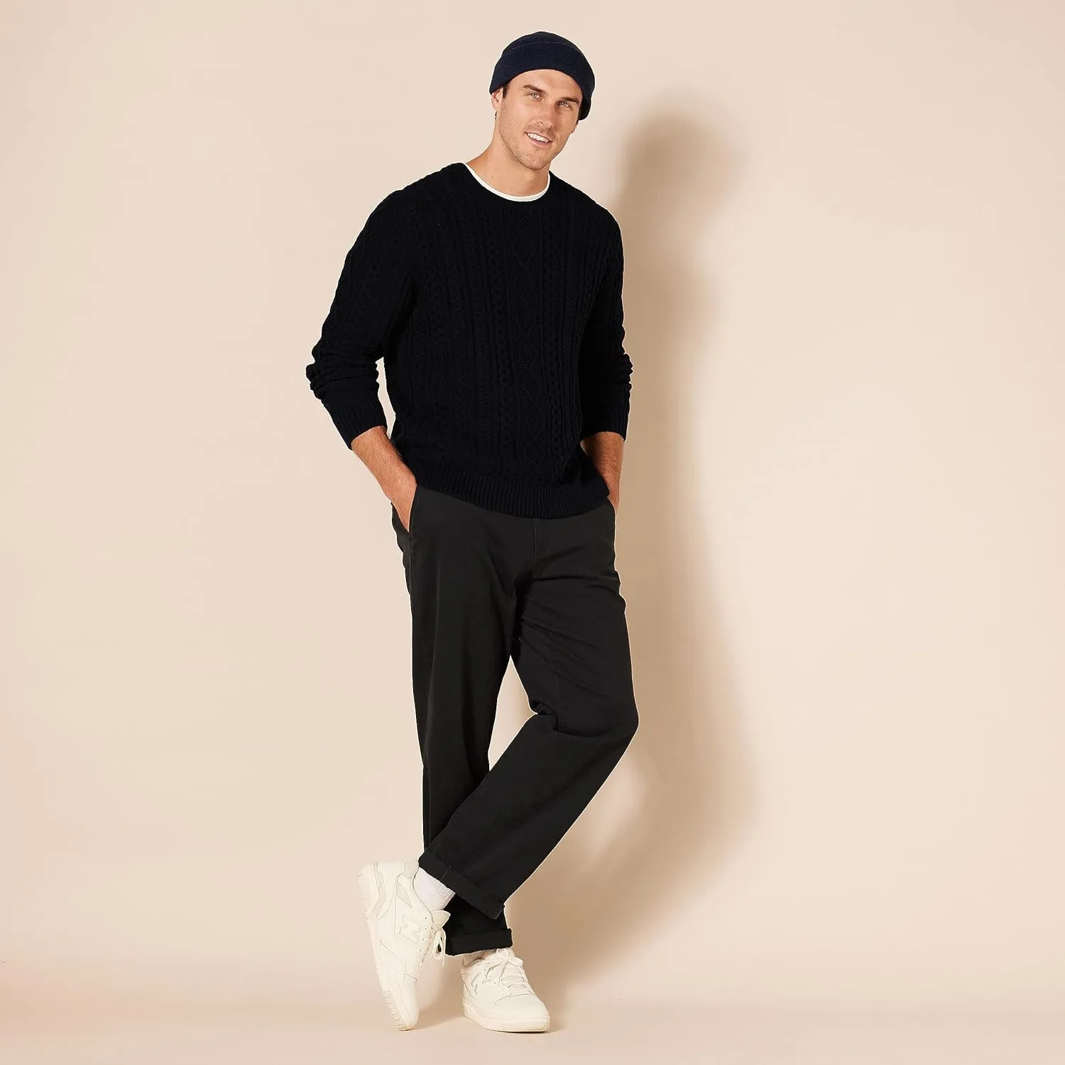 Amazon Essentials Men's Long-Sleeve 100% Cotton Fisherman Cable Crewneck Sweater