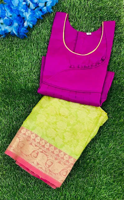 Attractive Purple Colored Silk Langa Sets For Girls