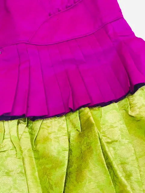 Attractive Purple Colored Silk Langa Sets For Girls