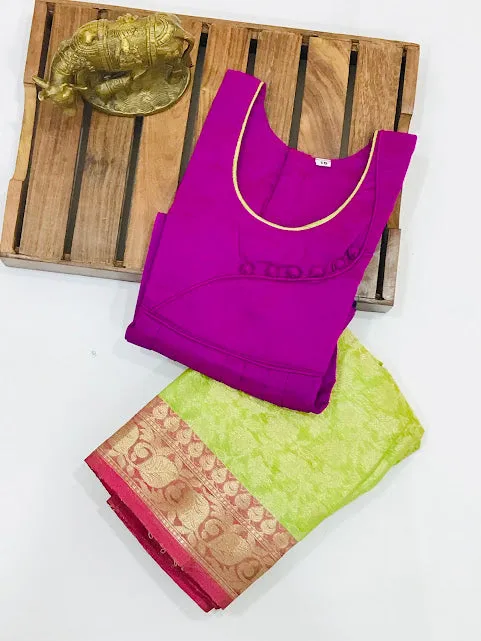 Attractive Purple Colored Silk Langa Sets For Girls