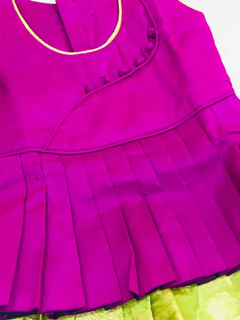 Attractive Purple Colored Silk Langa Sets For Girls