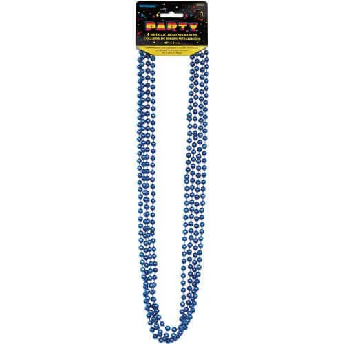 Bead Necklace-Blue Metallic