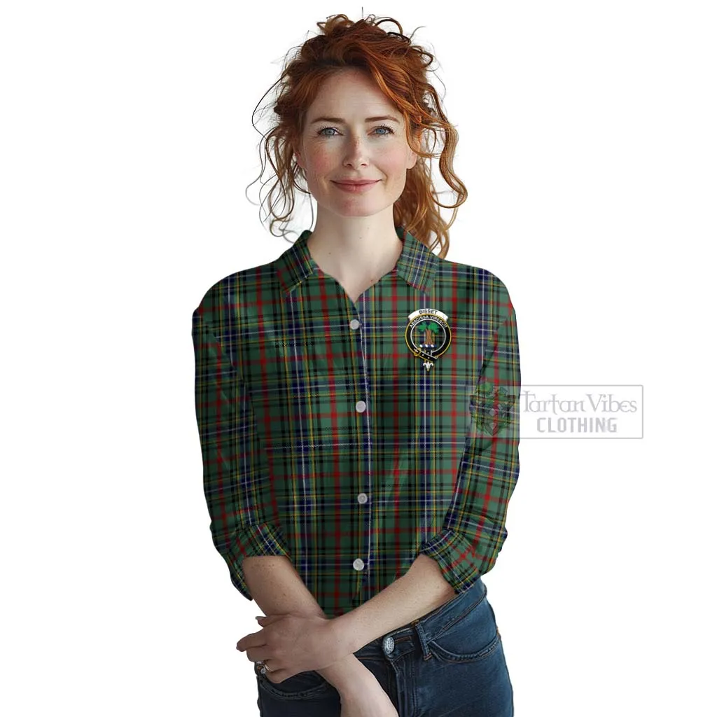 Bisset Tartan Women's Casual Shirt with Family Crest and Bearded Skull Holding Bottles of Whiskey