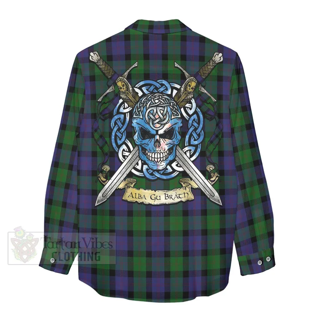 Blair Tartan Women's Casual Shirt with Family Crest Celtic Skull Style