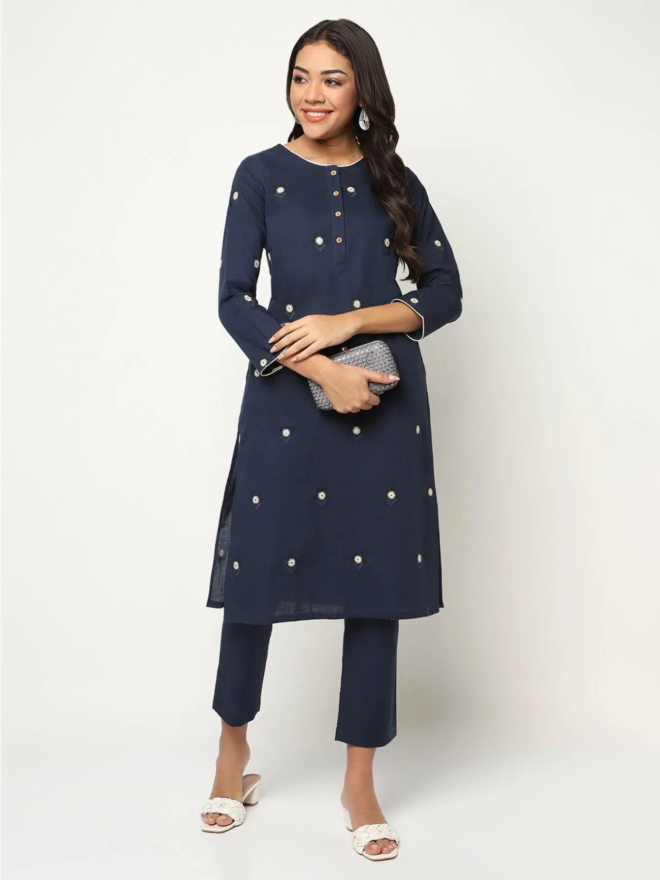 Blue Embroidered Kurta Set
