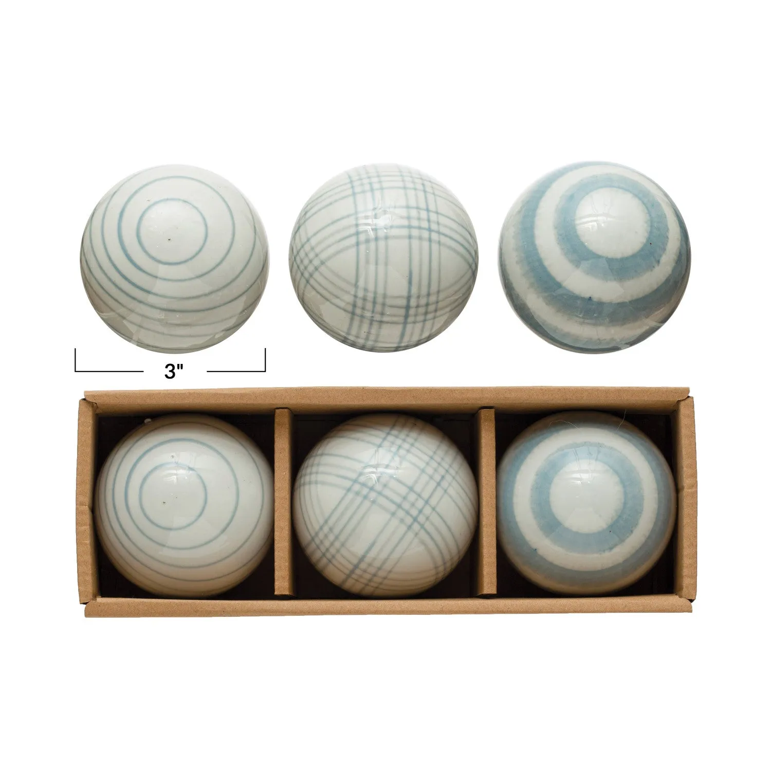 Blue Hand-Painted Stoneware Orbs - 3 Styles