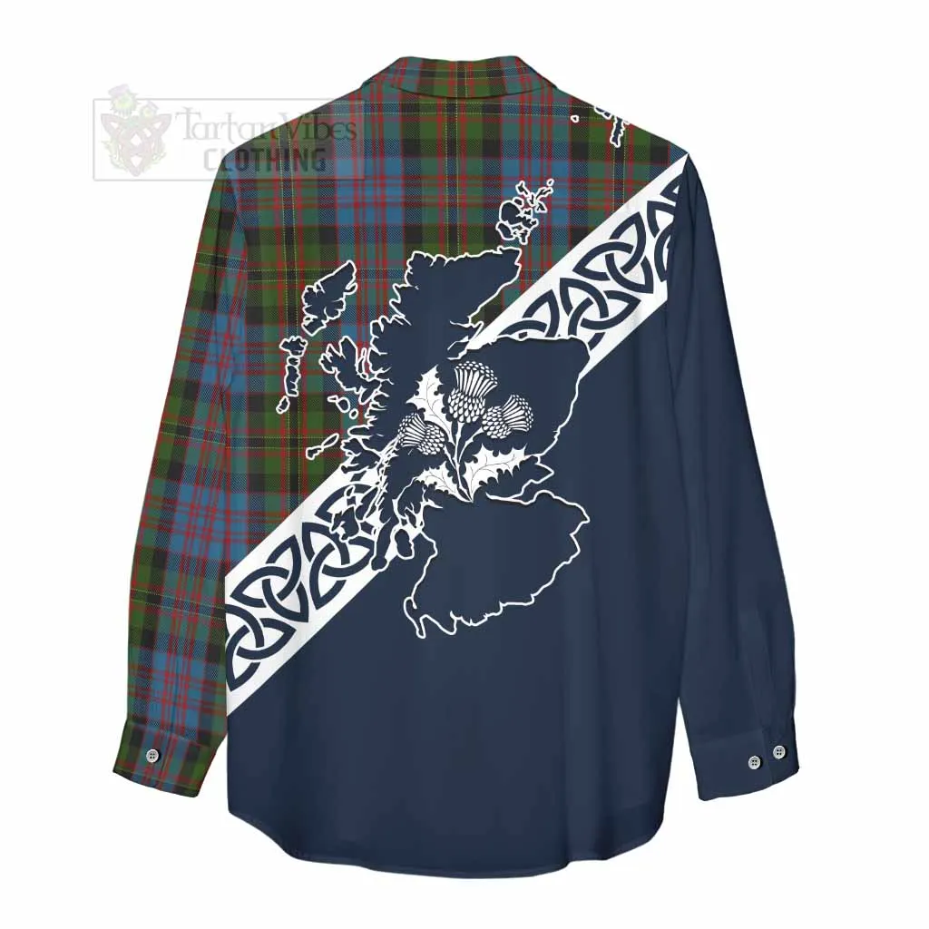 Bowie Tartan Women's Casual Shirt Featuring Thistle and Scotland Map