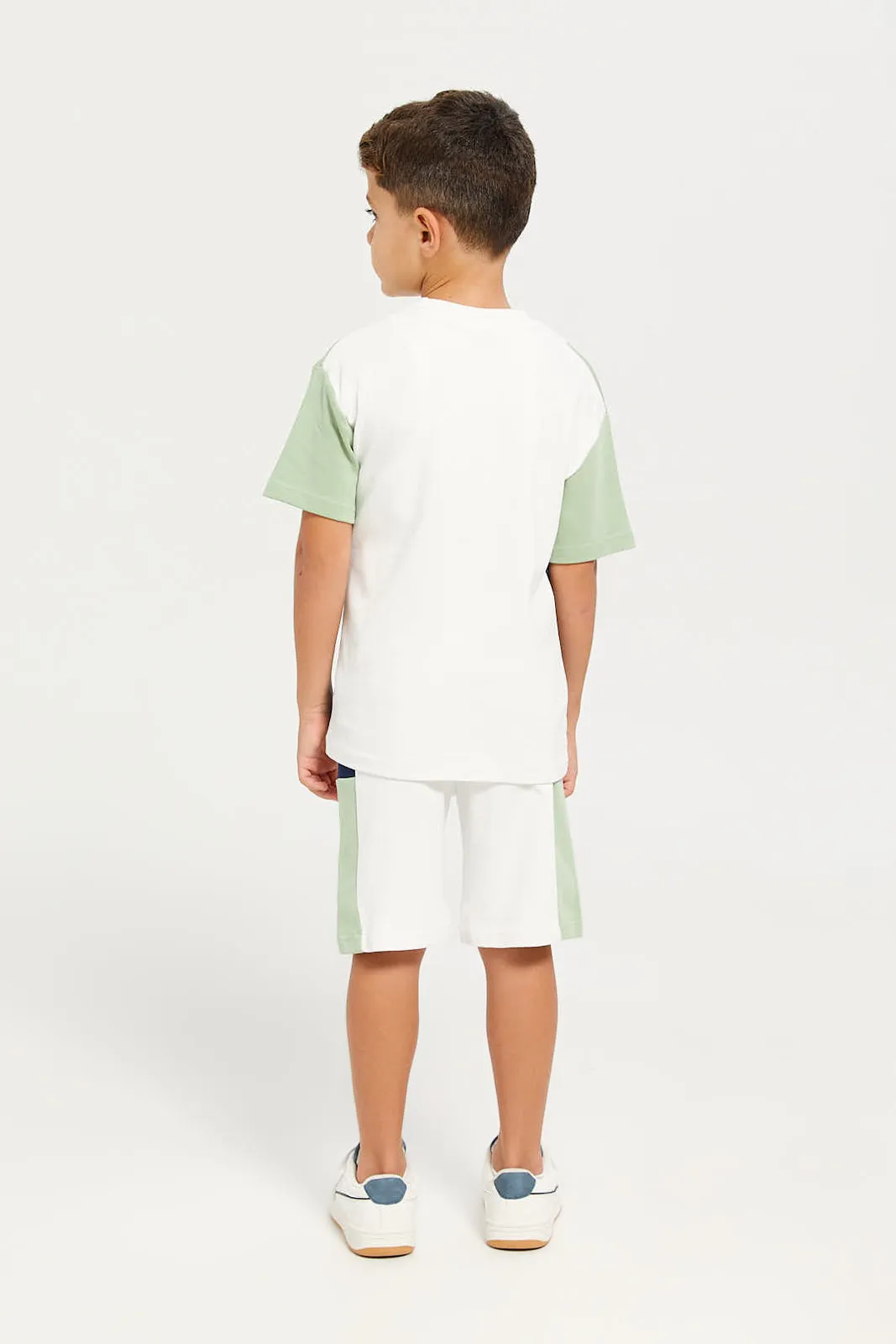 Boys White And Mint Casual Set (2 Piece)