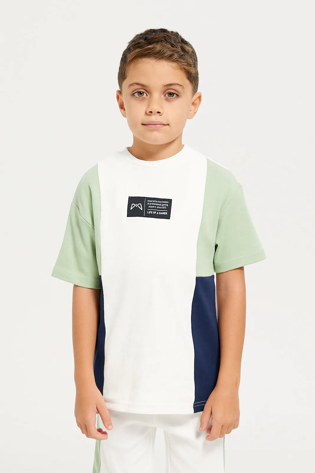 Boys White And Mint Casual Set (2 Piece)