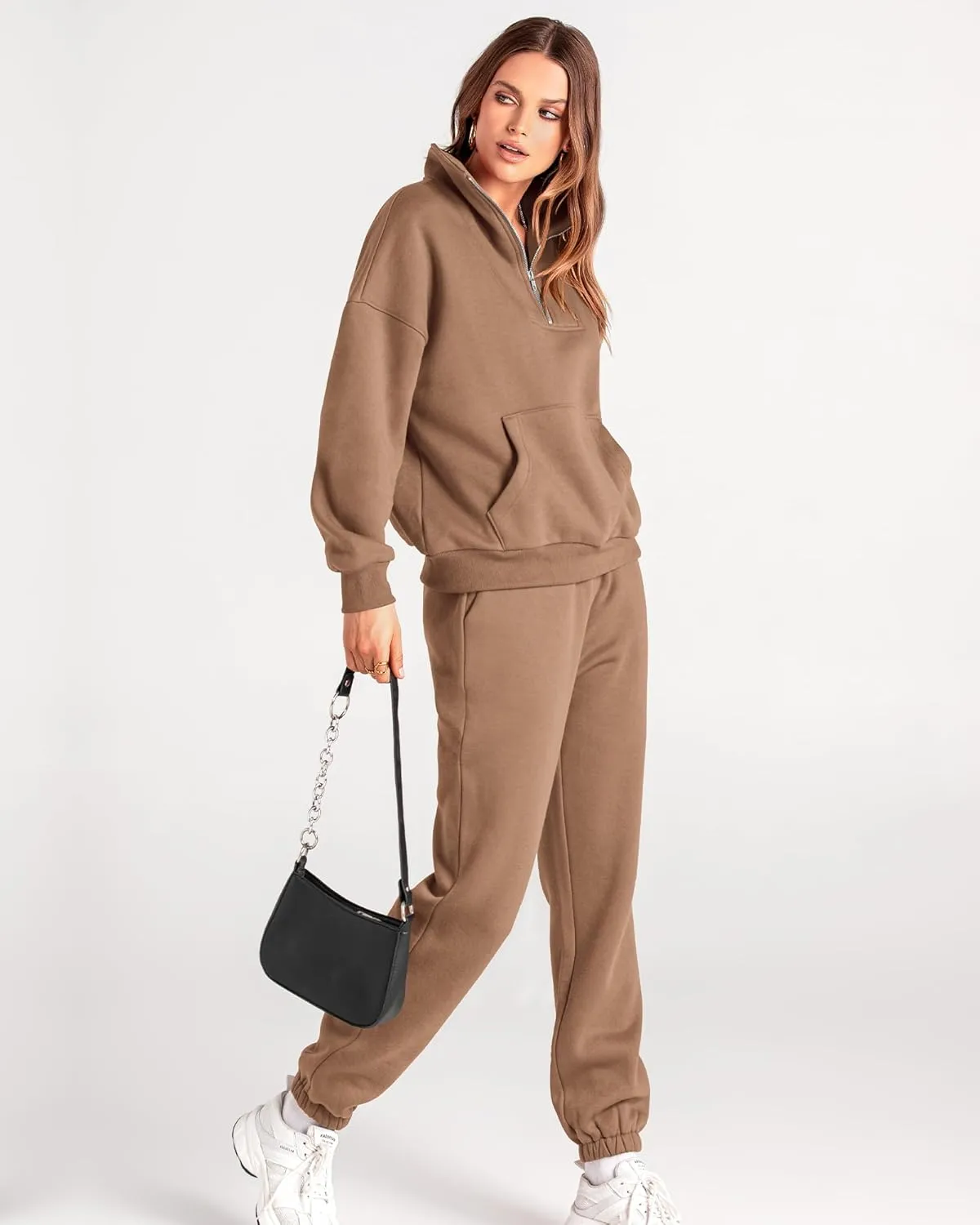 BTFBM Women 2 Piece Tracksuits Fall Winter 1/4 Zip Sweatshirt Jogger Pants Matching Lounge Sets Thick Sweatsuits Pockets
