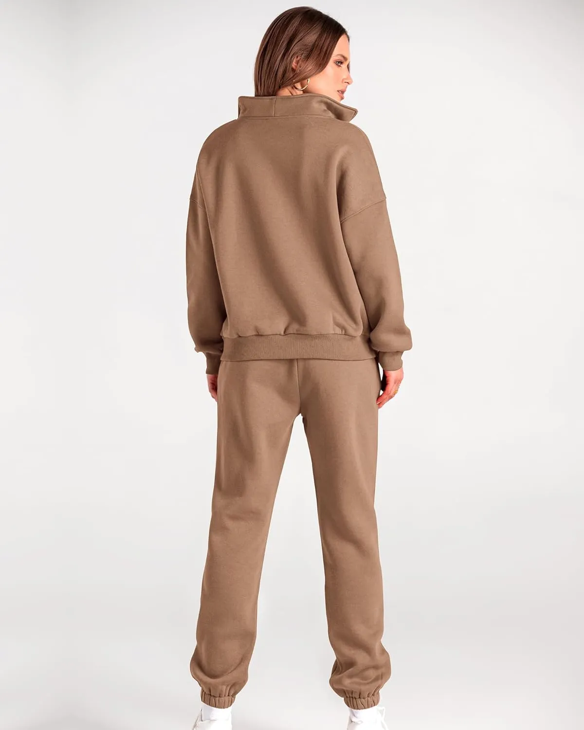 BTFBM Women 2 Piece Tracksuits Fall Winter 1/4 Zip Sweatshirt Jogger Pants Matching Lounge Sets Thick Sweatsuits Pockets