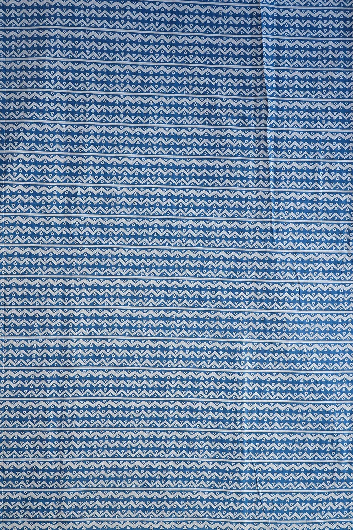 Cobalt Blue And White Chevron Pattern Print On Pure Cotton Fabric