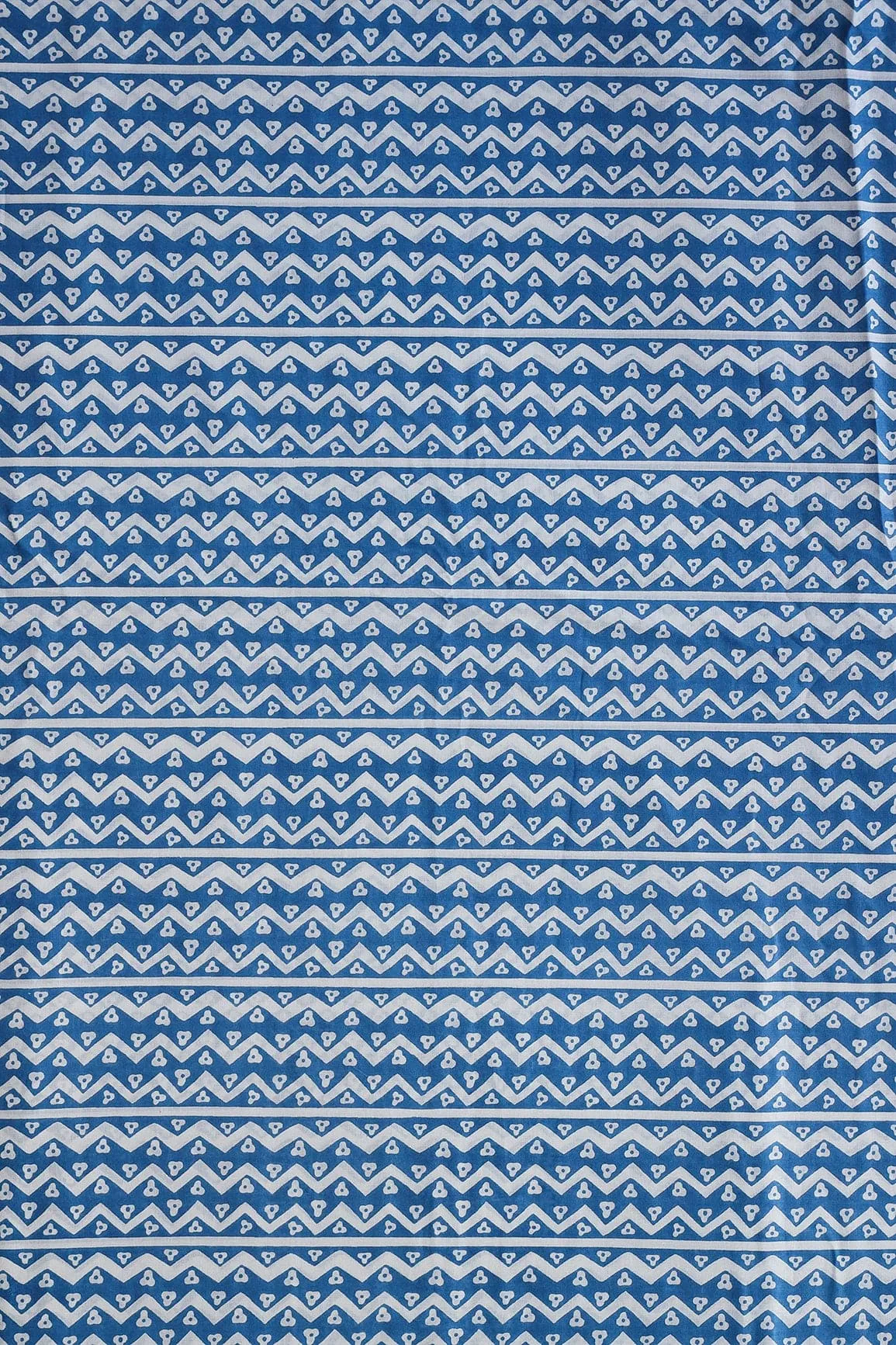 Cobalt Blue And White Chevron Pattern Print On Pure Cotton Fabric