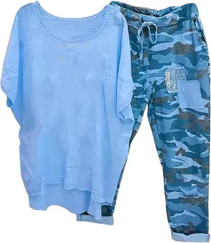 Cotton Linen Sets for Women 2 Piece Dressy Outfits Plus Size Matching Sets Short Sleeve Graphic Tees Camo Capri Pants