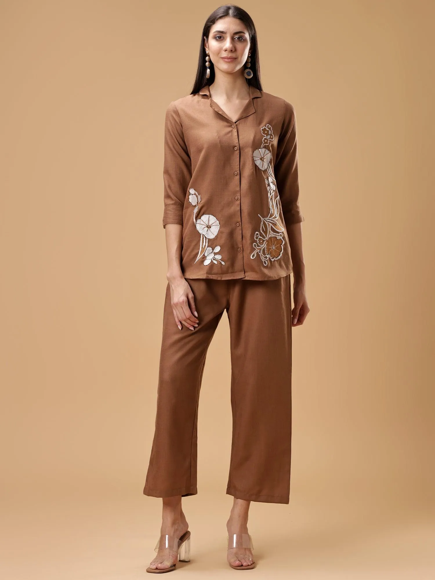 Floral Embroidered Shirt & Palazzos Set