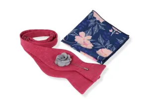 Fuchsia Goleto Linen Bow Tie, Pocket Square and Lapel Pin Set