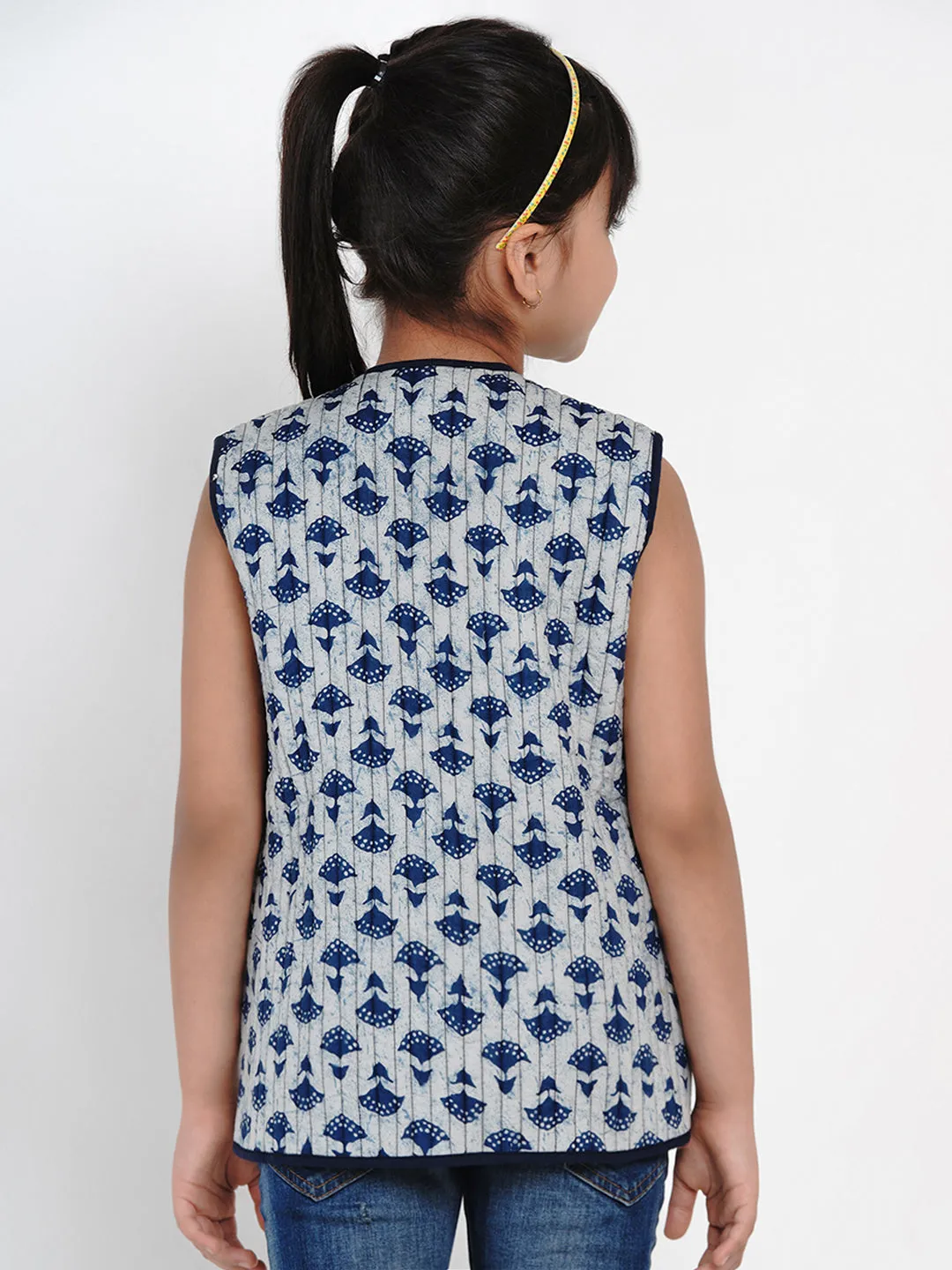 Girls Blue Printed Tailored Jacket - Bitiya By Bhama