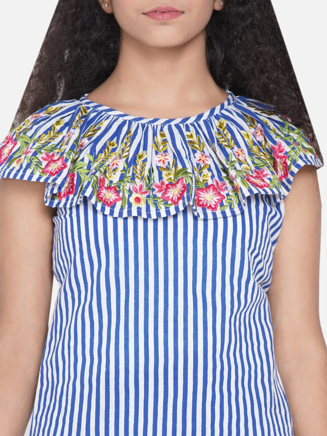 Girl's Blue Stripe Top - Bitiya By Bhama
