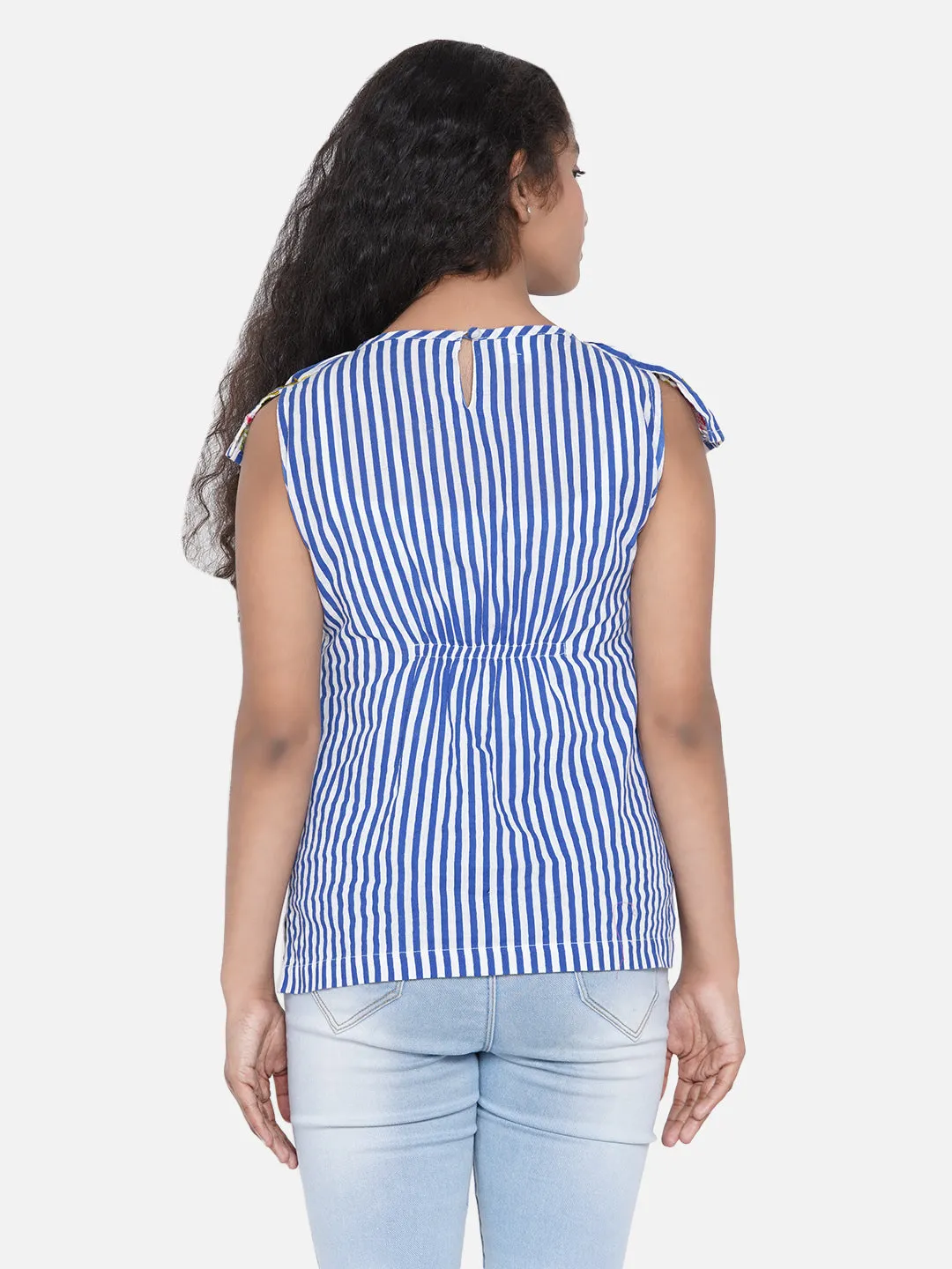 Girl's Blue Stripe Top - Bitiya By Bhama