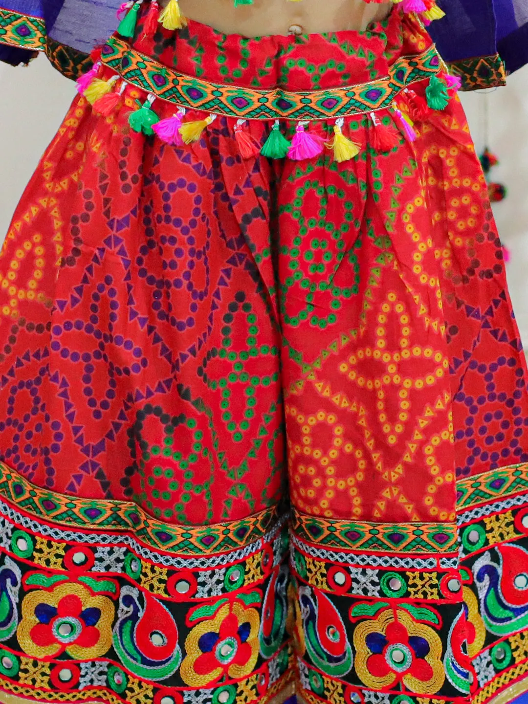 Girl's Cotton Red Lehenga Sets - Bownbee