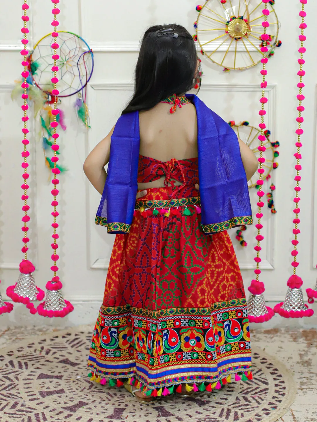 Girl's Cotton Red Lehenga Sets - Bownbee
