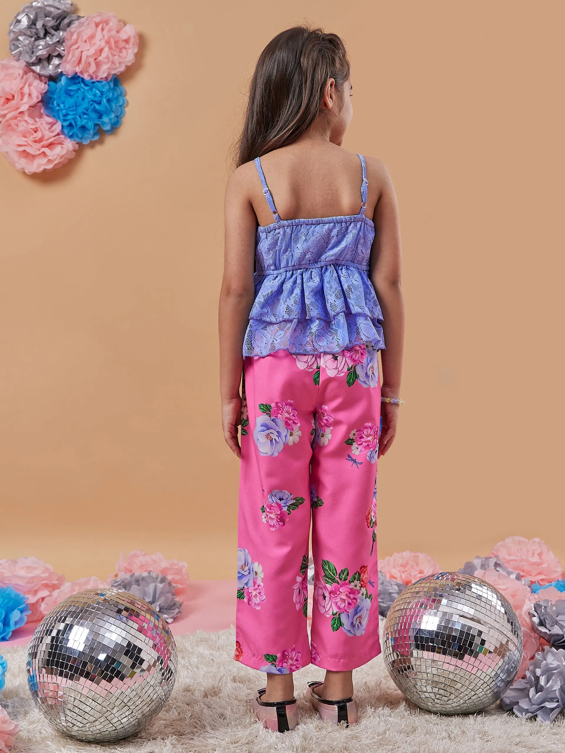 Girls Floral Printed Top With Trousers
