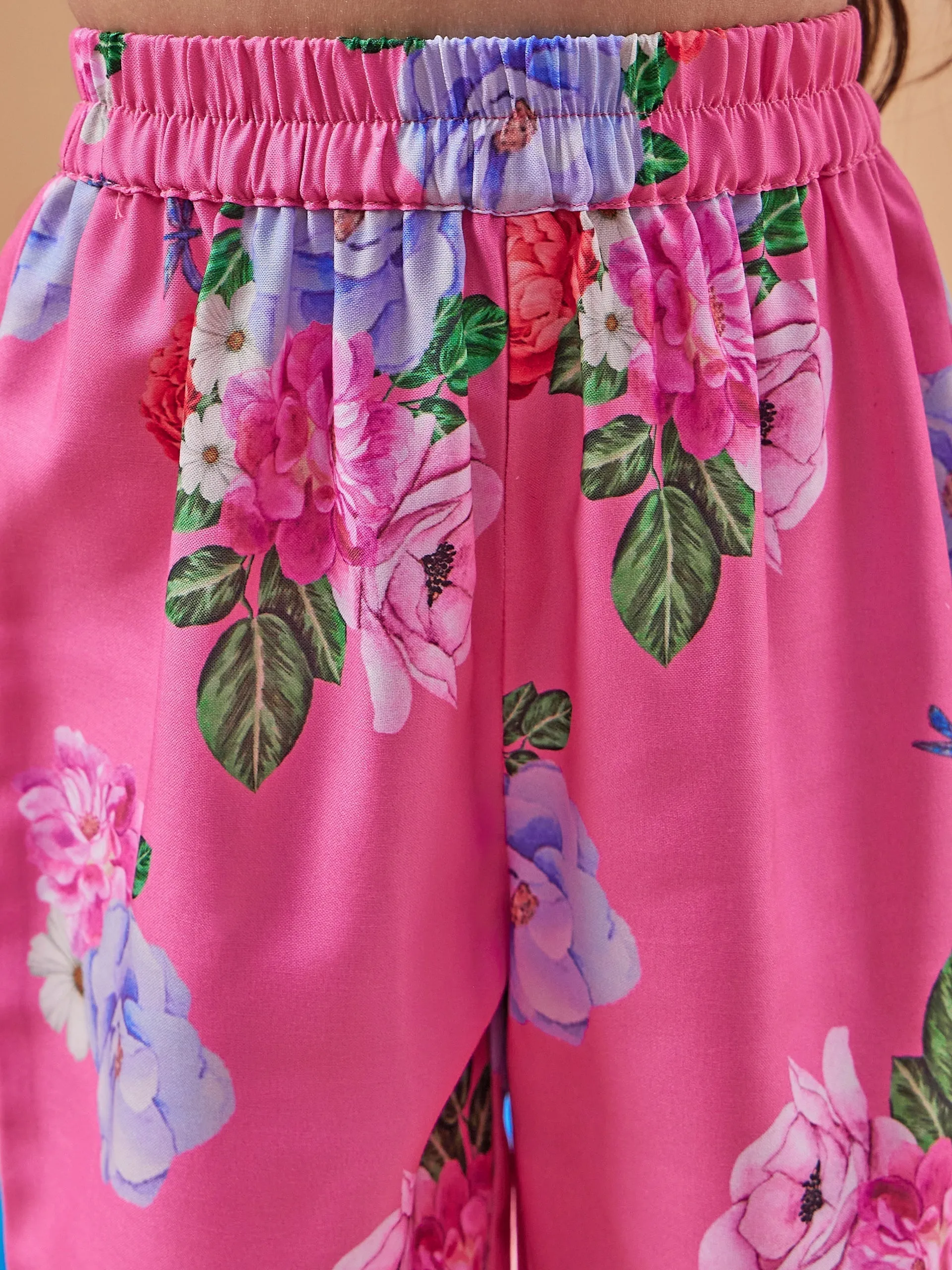 Girls Floral Printed Top With Trousers