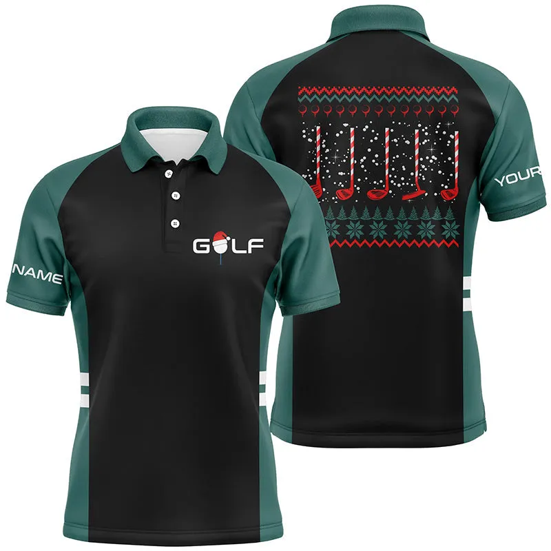 Green And Black Mens Golf Polo Shirt Custom Christmas Golf Clubs Mens Golf Polos