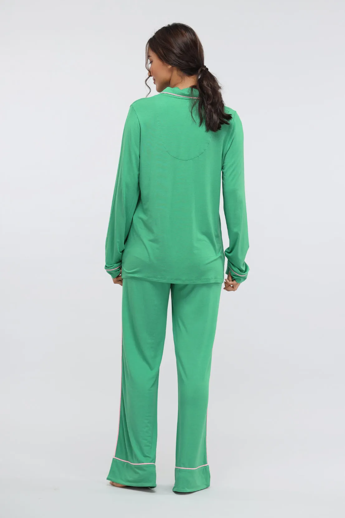 Green Bee Piping Full Sleeve Modal Pajama Set