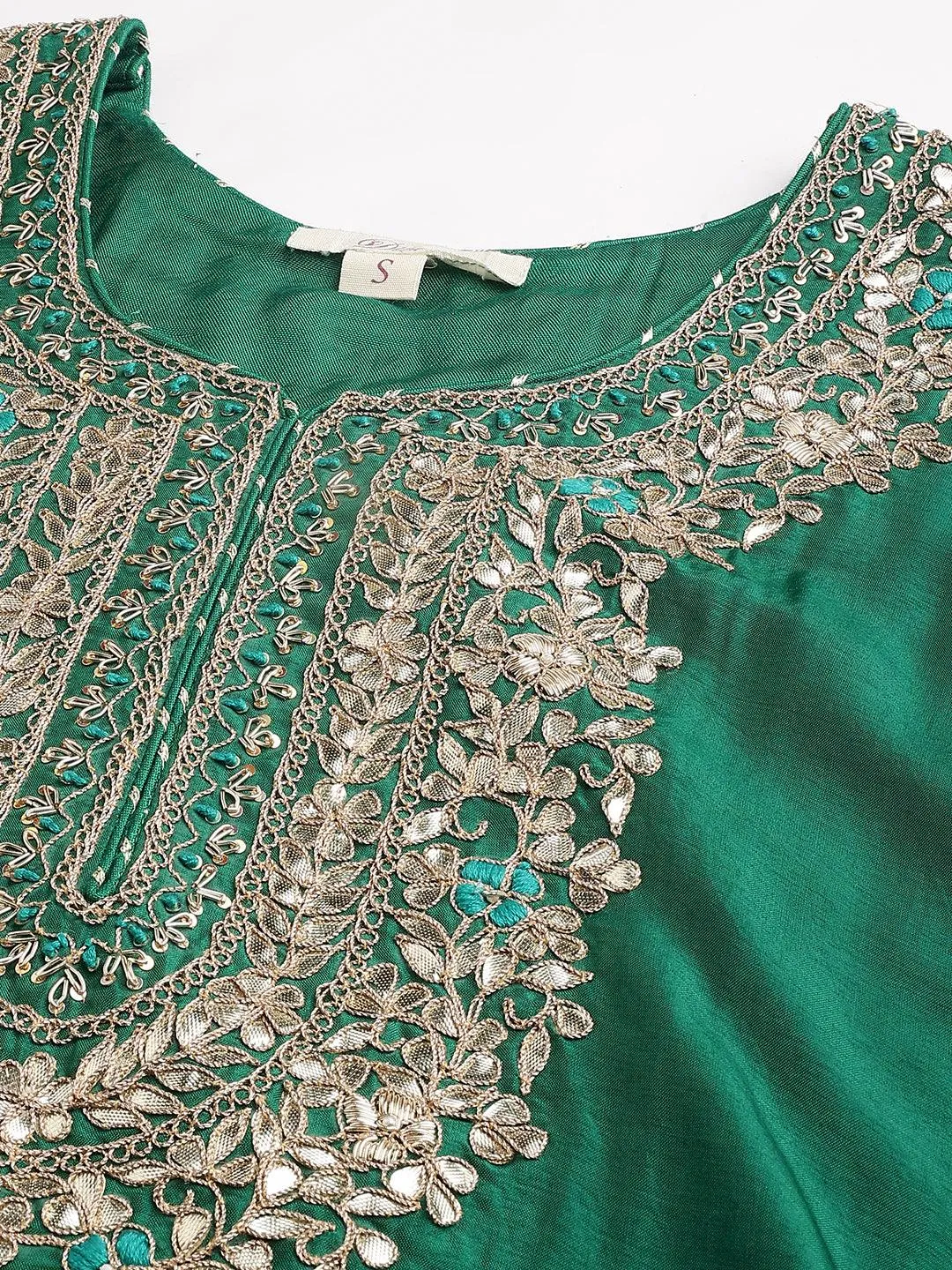 Green Uppada Silk Hand Embroidery Kurta Sharara With Organza Dupatta