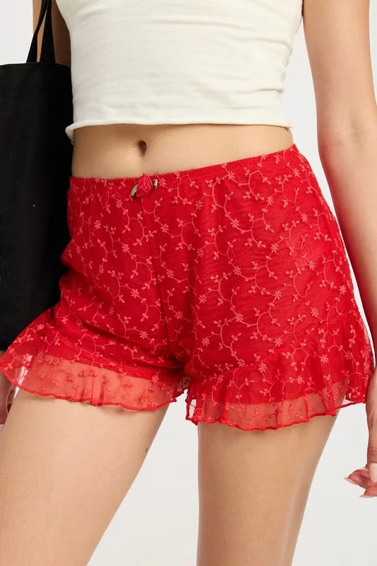Hot Girl Azalea Floral Ruffle Jersey Shorts In Red