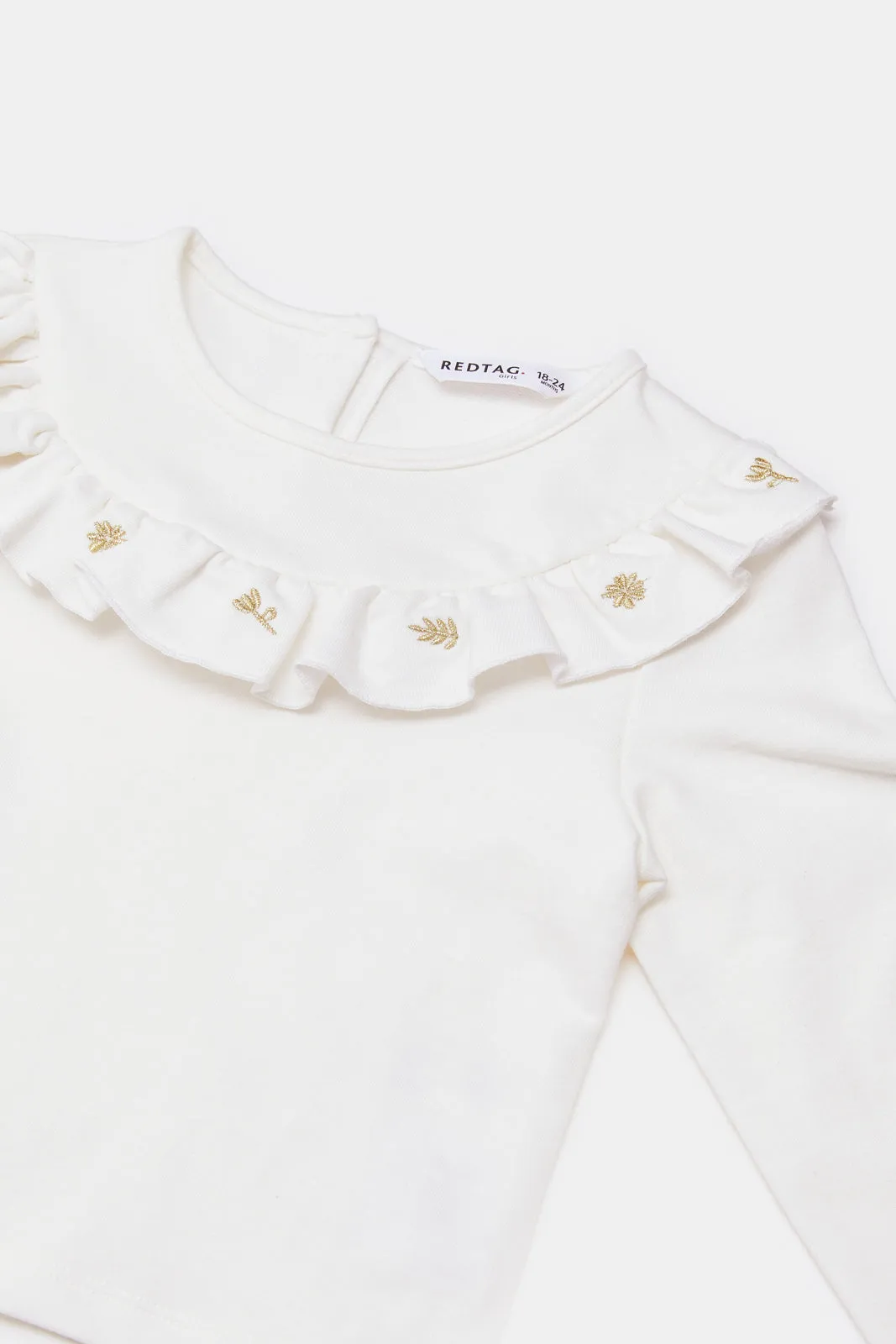 Infant Girls White And Mustard Casual Set (2 Piece)