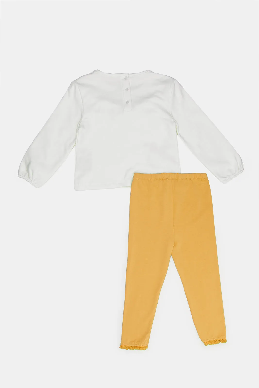 Infant Girls White And Mustard Casual Set (2 Piece)