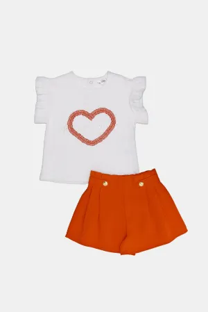 Infant Girls White And Red Jacquard Casual Set (2 Piece)