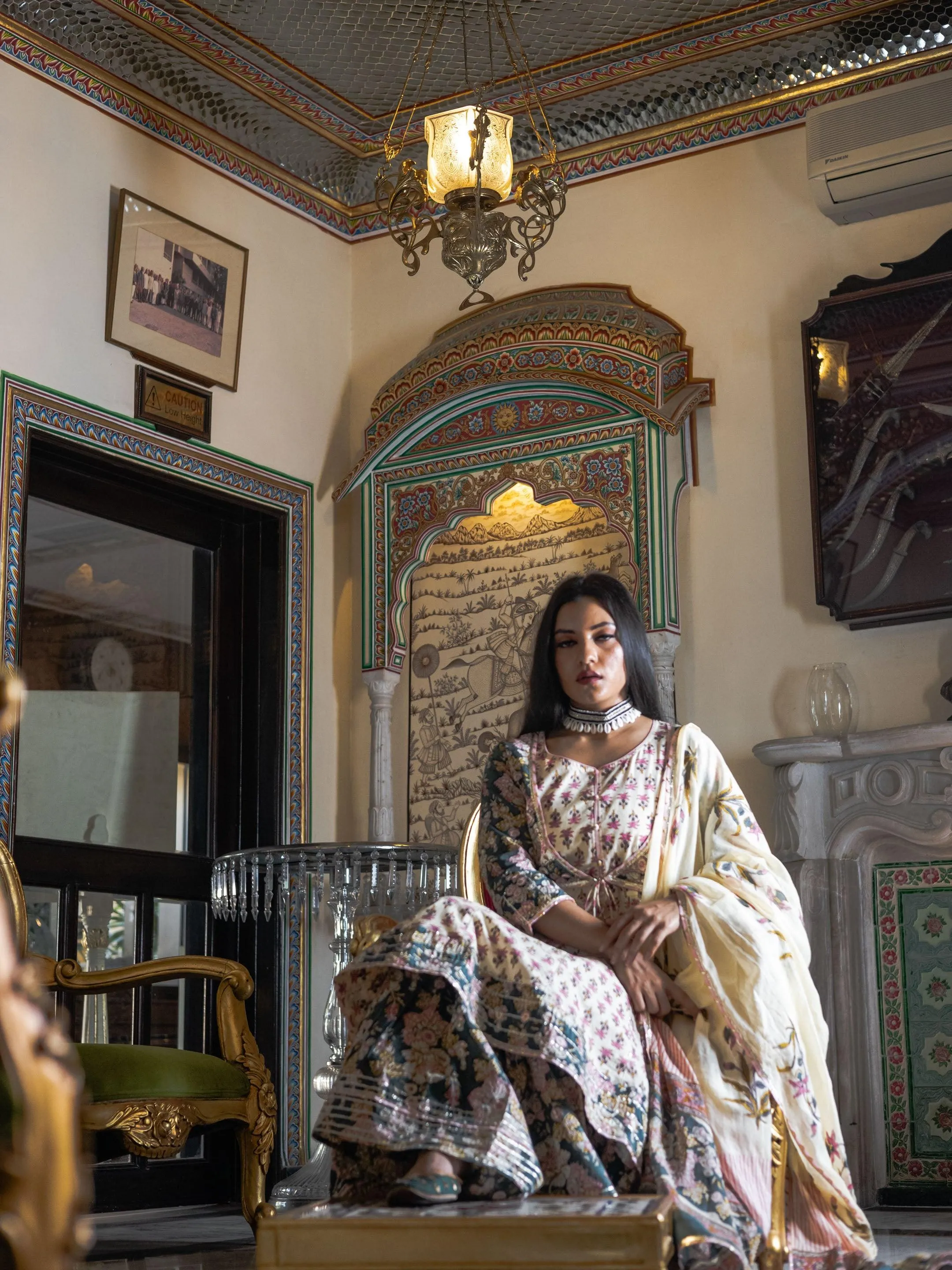 Jashvi Cream Floral Printed Kurta Sharara With Dupatta Set