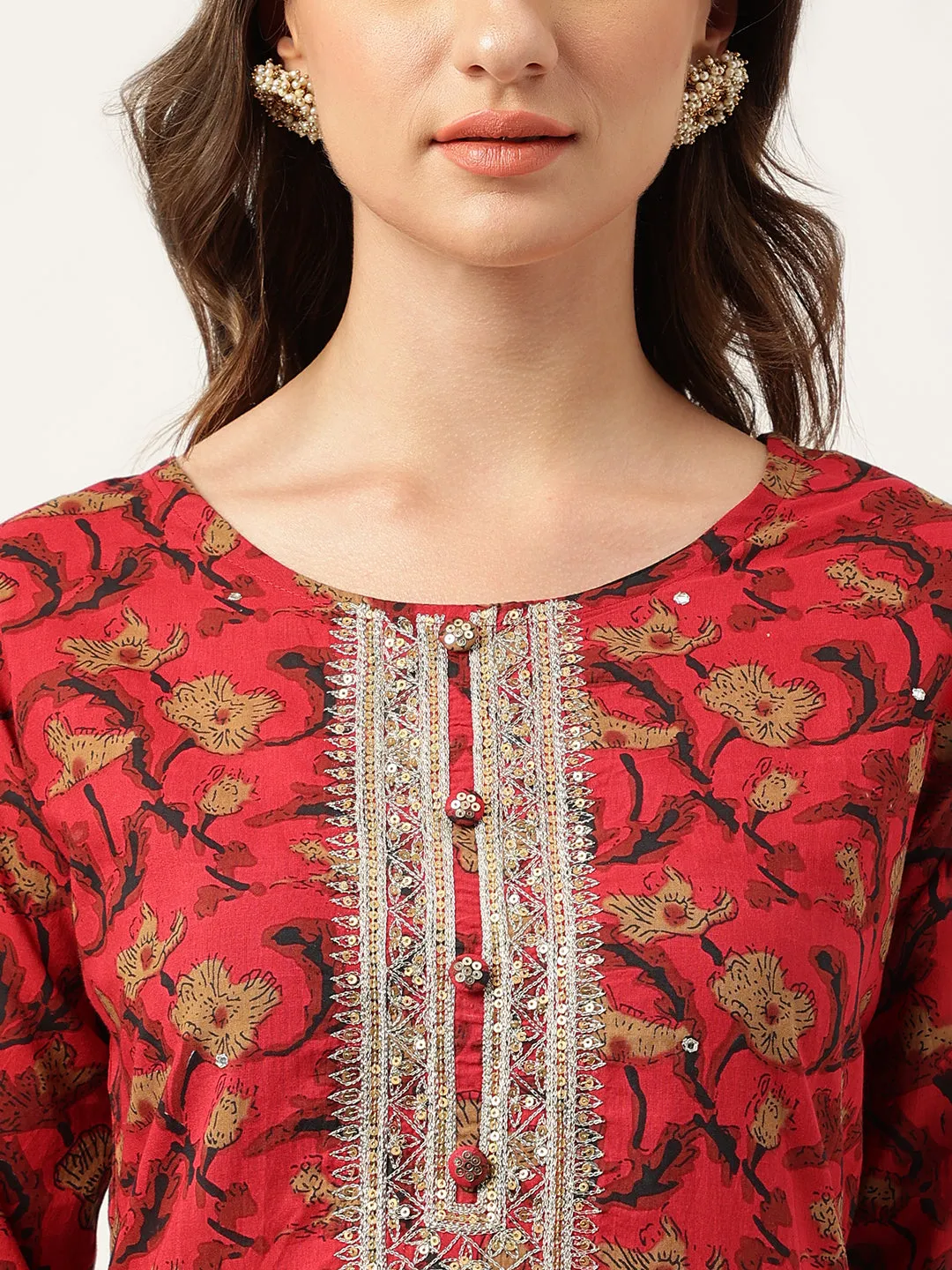 Jashvi Floral Printed Cotton Kurta with Sharara Set