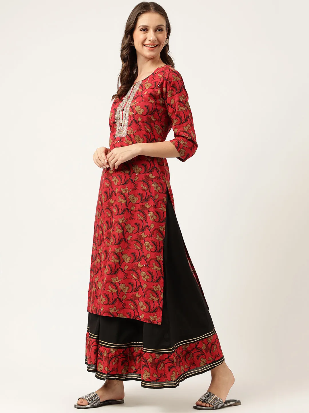 Jashvi Floral Printed Cotton Kurta with Sharara Set