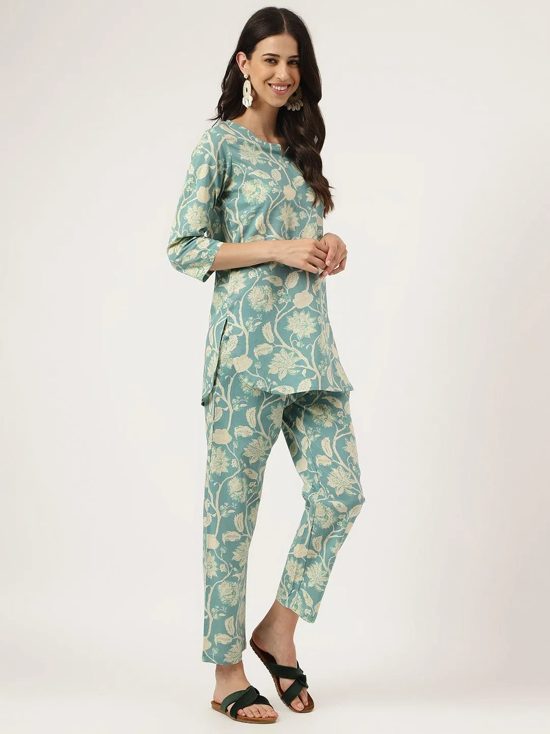Jashvi Sea green Printed Loungewear/Nightwear