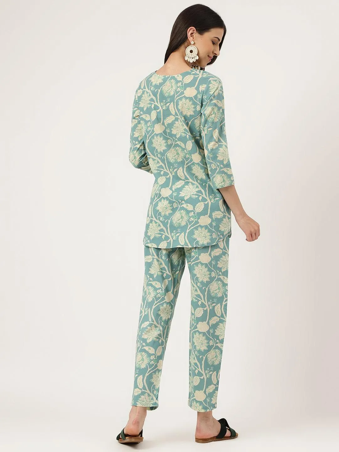 Jashvi Sea green Printed Loungewear/Nightwear